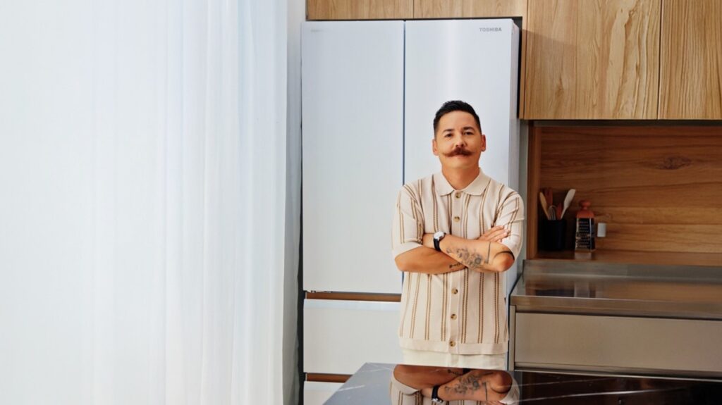 (1) chef josh boutwood with the toshiba japandi refrigerator